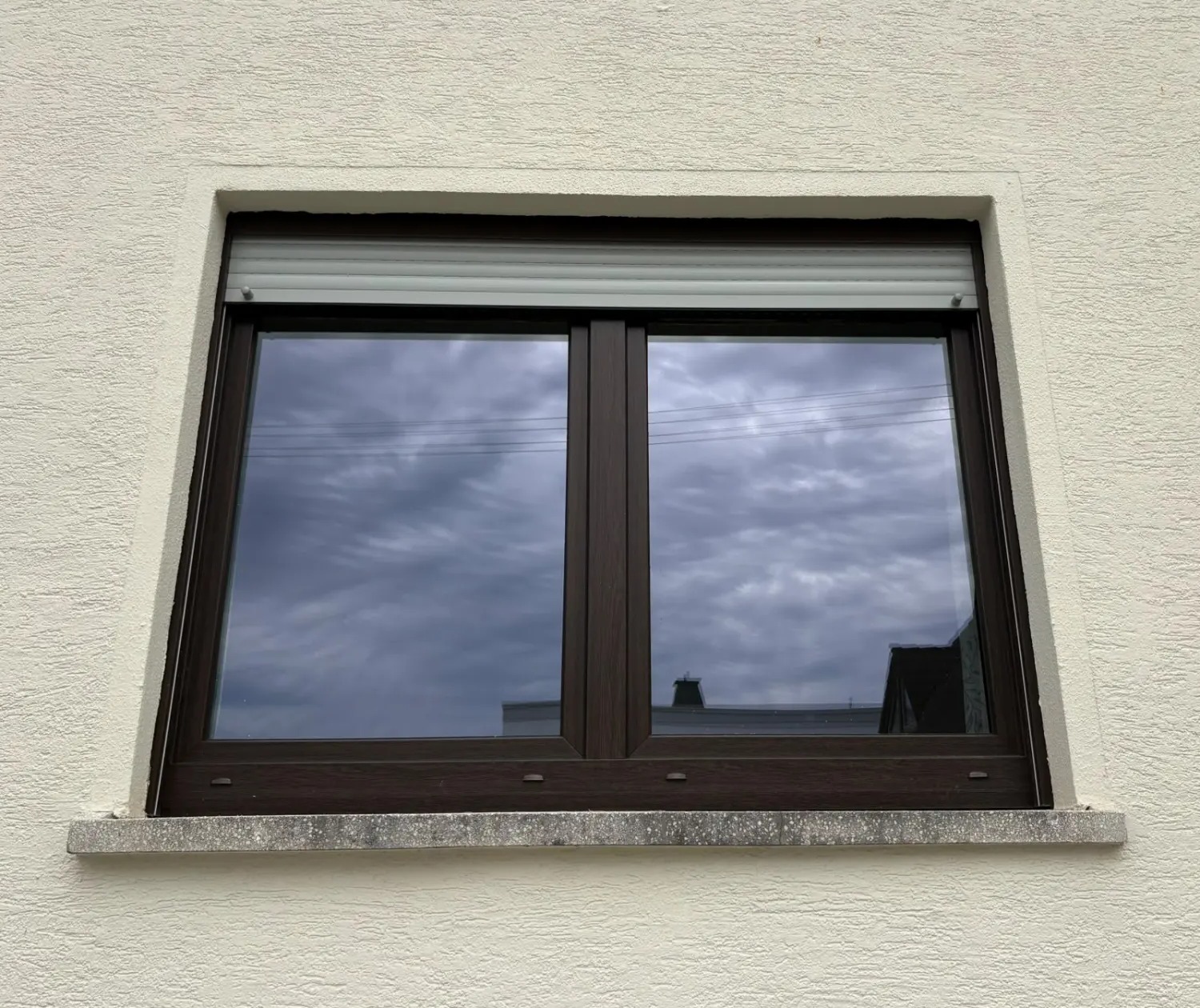 Fenster in Mooreiche-Optik — Zweiflügelig mit Aufsatzrollladen